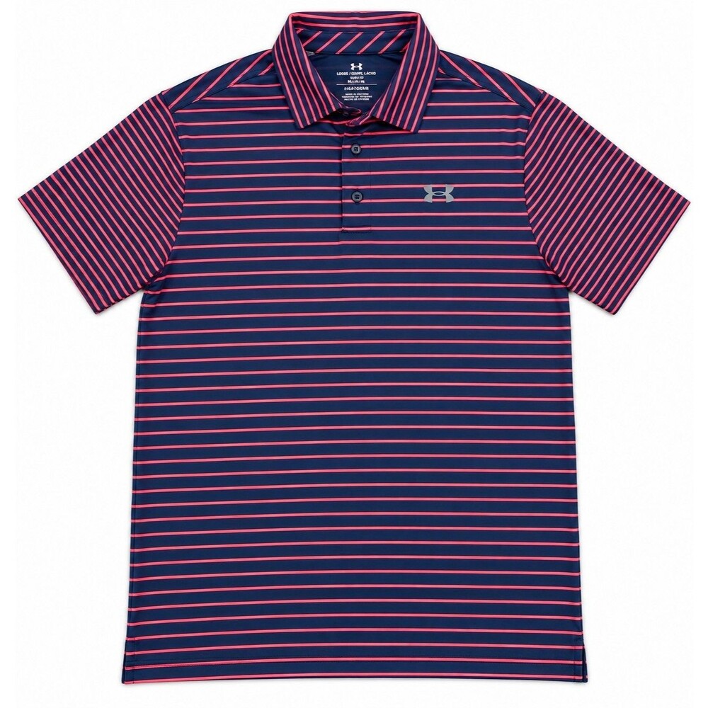Mens Under Armour The Playoff Golf Polo Striped Blue Pink Large Tall LT
